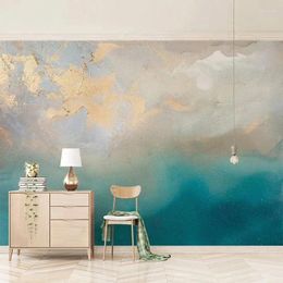 Wallpapers Custom 3D Mural Modern Abstract Oil Painting Blue Sea Gilded Texture Self Adhesive Living Room TV Background Decor