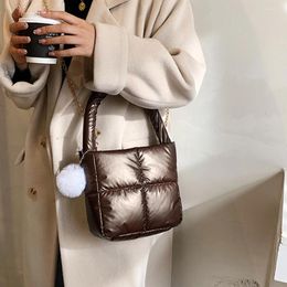 Evening Bags Women Checkered Wrist Bag With Fluffy Pendant Cotton Padded Satchel Comfortable Solid Color Autumn Winter Female Daily