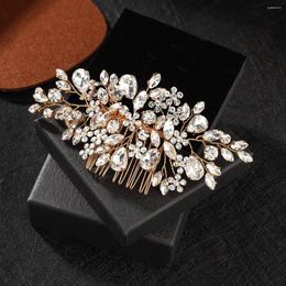 Headpieces Bridal Wedding Hair Comb Crystal Piece Rhinestone Headpiece Hairpin Side Women's Ornament (Gold)