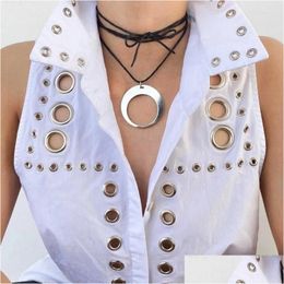 Pendant Necklaces Adjustable Round Punk Necklace Leather Rope Collar Short Long Drop Delivery Jewelry Pendants Ot2Tr