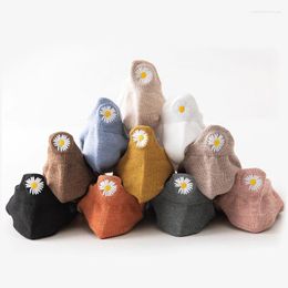 Women Socks Embroidery Daisy For Cotton Multicolor Chrysanthemum Short Harajuku Ankle Crown Kawaii