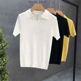 Mens T-Shirts Summer 2022 V Collar T-shirt Short Sleeve Korean Casual Pure Colour Top Trend White T Shirt Men Tactical Strange YellowMens