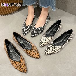 Sandals Autumn Women Larger Sizes 3540 Flats Loafers Shoes Pointed Toe Shallow Mouth Slipon Ladies Loafer Leopard Ladies Shoes 2022