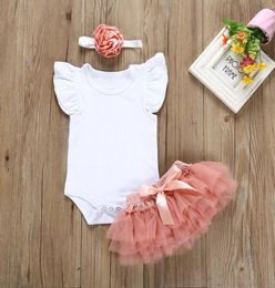 Infant 3pcs Cute Newborn Baby Girl Clothes Outfits Ruffles Fly Sleeve Romper TopsLace Tutu shortsHeadband Toddler Clothing Set 25902833