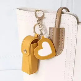 Keychains Lipstick Bag Keychain Lobster Clip Stainless Faux Leather Mini Container With Heart Pendant Purse Key Organizer Keyring