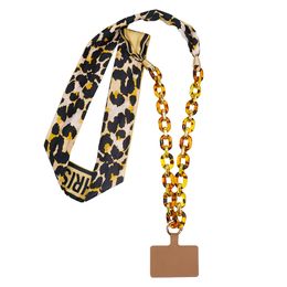 New 10pcs Leopard Pattern Fabric Lanyard Rope Spliced Acrylic Phone Rope Crossbody Long Anti Loss and Anti Drop Phone Chain