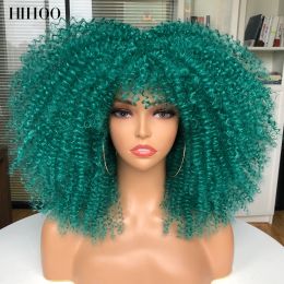 Wigs Short Wigs Afro Hair Kinky Curly Wigs With Bangs For Black Women Cosplay Lolita Blonde Wig Synthetic Glueless Blue White Purple