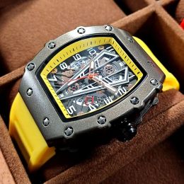 Watches Megir Tonneau Dial Sport Watch for Men Fashion Waterproof Quartz Wristwatch with Auto Date Yellow Silicone Strap Luminous 9006