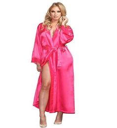 3XL Women Silk Satin Long Bathrobe wedding Bride Lace Robe Kimono Sexy Feminino Bath Night Plus Size Peignoir Femme 35 2109244715746