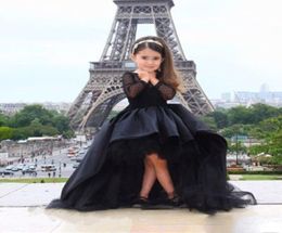 2022 Black High Low Girls Pageant Gowns Lace Applique Sleeveless Flower Girl Dresses for Wedding Purple Tulle Puffy Kids first hol5623183