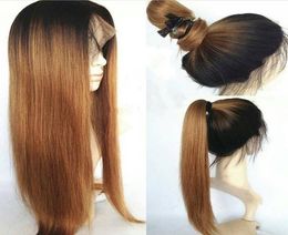 Fashion 150 Density Black Roots Ombre Blonde Long Straight Wig Can Wash Natural Ponytail Style Glueless Synthetic Lace Front Wigs2948783