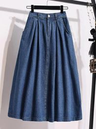 Skirts Fashion High Waist Big Size Long Skirt Female Vintage Korean Denim Womens Elegant A-line Umbrella Jeans Chic P308