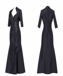Sexy Black Mother of the Bride Groom Suit Dresses With Jacket Mermaid Side Split Taffeta Sequin Beaded Pleated Plus size Evening G4523992