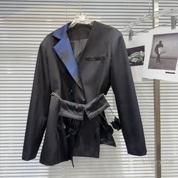 Women's Suits 2024 Spring Dark Girl Style Blazer Gradient Colour Collar Waist Chain Design Business Suit Tailored Coat