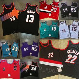 Retro Basketball Authentic Clyde Drexler Jersey Vintage Jason Kidd 5 Vince Carter 15 Steve Nash 13 Charles Barkley 34 Jason Williams Michael Mike Bibby Grant Hill