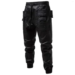 Men's Pants Fitted Leather Solid Colour Man Trousers Men Y2k Clothing Fashion Pocket Stretch Skinny Cargo Gym Work Pantalones