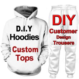 Custom Clothing 3D Print Sweatshirt Hoodies Set Women Tracksuit Couple PulloverPants Outfits Fun Diy Casual Male Suit 240228