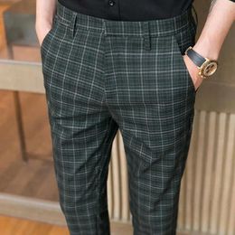 Men's Suits 2024 Spring Business Casual Pants Korean Version Nine Fashion Man Plaid Trousers Men High-Quality Social Slim Suit