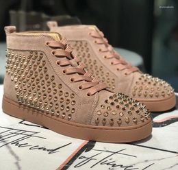 Casual Shoes Men's High Top Rivet Red Soled European And American Leather Women's Couple Trend Board Sho