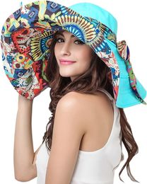 Cappello da donna pieghevole floscio reversibile da viaggio con visiera parasole da spiaggia a tesa larga UPF 50+