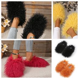 Sandal Fur Slipper Mule Womens mens Daily Wear Furs Shoes White Blacks Orange Metal Chain Casual Flats Shoes Trainers GAI Sneakers