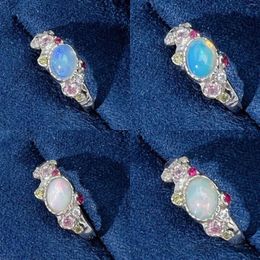 Cluster Rings Opal Ring Wedding S925 Sterling Silver Set With Natural Gemstones Women