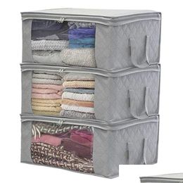 Storage Boxes Bins 1Piece Large Box Zipper Er Window Folding Organiser Bedroom Shelf Wardrobe Cloth Toy Fabric Foldable For Object Dhvil