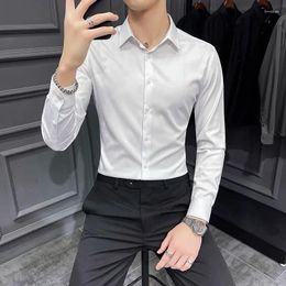 Men's Dress Shirts Clothes Muscle Shirt And Blouse Plain Red Male Top Business Button Asia Original Regular Silk Designer Social Fashion
