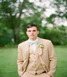 Latest Coat Pant Designs Khaki Tan Linen Wedding Suits for Men Slim Fit Tuxedo 3 Piece Custom Groom Blazer Prom Suit Ternos5696884