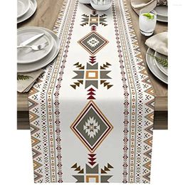 Table Cloth Retro Geometric Figure Floral Linen Runner Farmhouse Holiday Party Decoration For Kitchen Dining Decor