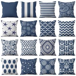 Pillow Navy Blue Geometric Linen Pillows Cover Modern Fashion Nordic Couch Simple Livingroom Decor Throw Case