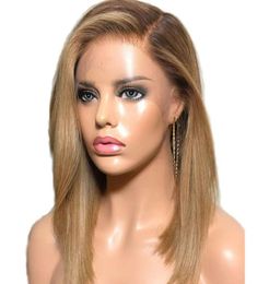 Ombre Colour Bob 44 Silk Top Swiss Lace Front Wig Straight Human Hair Natural Black Glueless Large Average Cap Wig Baby Hair9067699