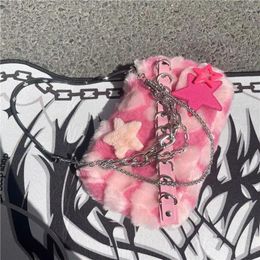 Evening Bags Sweet Love Y2k Stars Ladies Shoulder Fashion Chain Fake Fur Wonem's Underarm Bag Girls Plush Female Handbags
