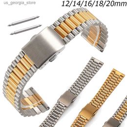 Watch Bands Band 12mm 14mm 16mm 18mm 20mm Stainless steel Strap Slim Link 3Rows Replacement Belt Bracelet WristBand w Pins Y240321