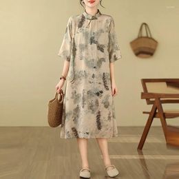 Party Dresses Women Casual Long Dress Arrival 2024 Summer Chinese Style Vintage Floral Print Loose Cotton Ladies A-line B3298
