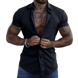 Men's Casual Shirts Men Slim Fit Shirt Youth Sports Stylish Summer With Turn-down Collar Short Sleeves For Formal