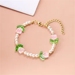 Charm Bracelets Fashion Delicate Imitation Pearl Tulip Flower For Women Elegant Cute Resin Floral Plant Aesthetic Jewellery