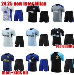 New Inter MilanS Soccer Training Suit Jacket Tracksuits Chandal Futboll 2024 Short Sleeve Training Suit DE FOOT Men Aad Kids Kit