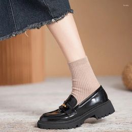 Dress Shoes Casual Fashion Round Toe Platform Loafers Gold Coin Decoration Chunky Heels Solid Women Cross-tied Lace Up Zapatos Mujer