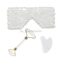 Face Massager White Jade Cold Treatment Eye Mask Gua Sha Roller Jade Massage Machine for Facial Enhancement Anti Ageing Beauty Skin Care Massage Tool 240321