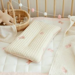 Cartoon Rabbit Bear Embroidery Baby Sleeping Pillow Cotton Quilted Breathable born Head Concave Cushion Infant Bedding 240315