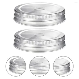 Dinnerware 2 Pcs Stainless Steel Perforated Cover Glass Bottles Lids With Hole Canning Jar Caps Mason Secure Accessory Leak Proof