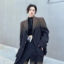 Women's Suits Woman's Winter American Style Short Gradient Jet-painted Blazer Coat Retro Casual Loose Single-breasted Long-sleeved Suit