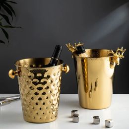 Fashionable and creative ice bucket Stainless steel golden hammer pattern ice bucket red wine champagne ice wine barrel 240311