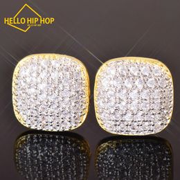 Hello hip hop 10MM Men Square Stud Earring Iced Out Cubic Zirconia Women Screw/Push Earrings Hip Hop Jewelry Fashion Gift