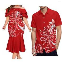 Party Dresses Custom Polynesian Tribal Print Elegant Stylish Women'S Off-The-Shoulder Sexy Dress With Hawaiian Men'S Aloha Shirt Couple Suit