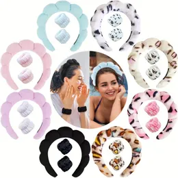 Fashion 3 Pack High Top Sponge Hair Bands for Women Girls Cloud Shape Makeup Face Washing Headbands with Wristband
