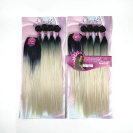 Pack Ombre Blonde Colour Yaki Straight Synthetic Bundles With Lace Closure For Black Woman 20 INCH T1b613 Amazing Yaki 4pcs