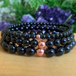 Link Bracelets MG1936 Design Black Tourmaline Copper Stack Wrist Mala Womens Beaded Chakra Yoga Jewellery