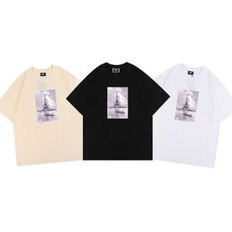Designer Kith Paris Tower Print City Limited Mens and Womens Loose Round Neck Short Sleeved T-shirt Popular on the Street in Summer